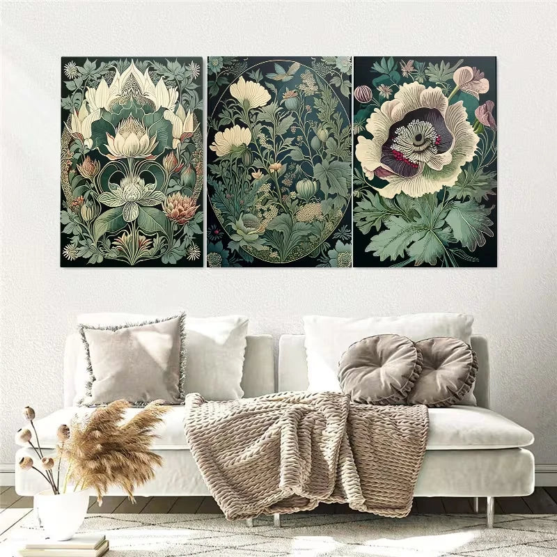 3pcs Pieces Modern Botanical Flowers Paintings Wall Art Set Canvas Framed 50x70cm - High Quality Print 100% Australian Made Wall Canvas Ready to Hang