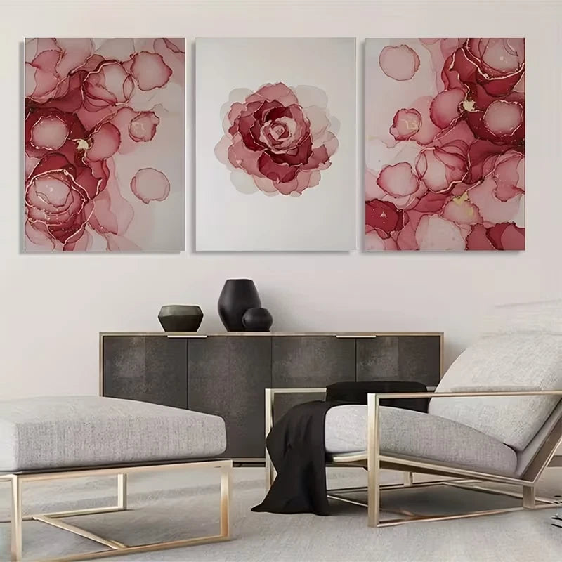 3pcs Red and White Abstract Floral Art Wall Art Set Canvas Framed 50x70cm - High Quality Print 100% Australian Made Wall Canvas Ready to Hang