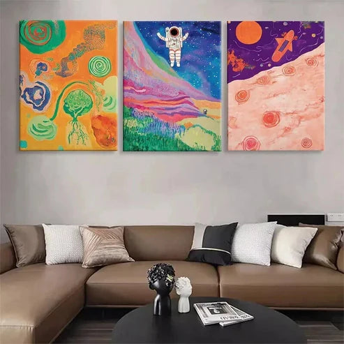 3pcs Colorful Astronaut Space Cosmic Perfect Wall Art Canvas Unframed - High Quality Print 100% Australian Made Wall Canvas