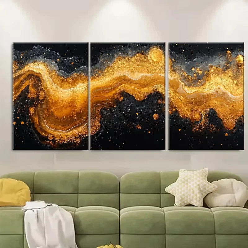 3pcs Abstract Marbling Earth Tones Golds Metal Print Ready to Hang Art
