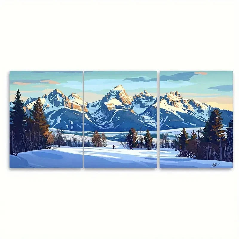 3pcs Jackson Hole Travel Mountain Resort Wall Art Set Canvas Framed 60x90cm - High Quality Print 100% Australian Made Wall Canvas Ready to Hang - Bella Home Decor