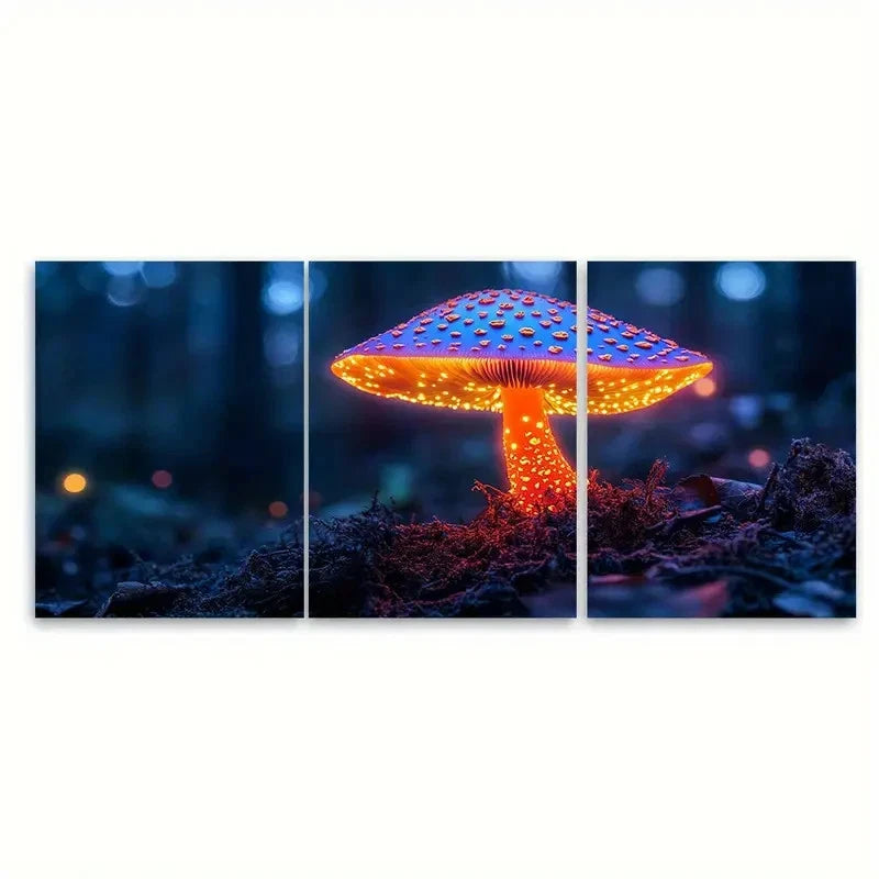 3pcs Enchanted Glowing Mushroom si Wall Art Set Canvas Framed 60x90cm - High Quality Print 100% Australian Made Wall Canvas Ready to Hang