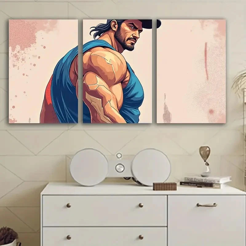 3pcs Man In Blue Vest Wall Art Set Canvas Framed 50x70cm - High Quality Print 100% Australian Made Wall Canvas Ready to Hang