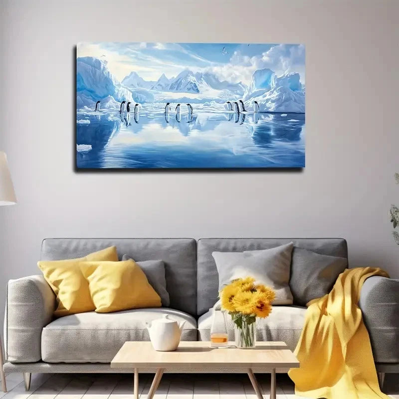 Penguins Living In Antarctica Wall Art Canvas Office Home Room Framed 120x60cm