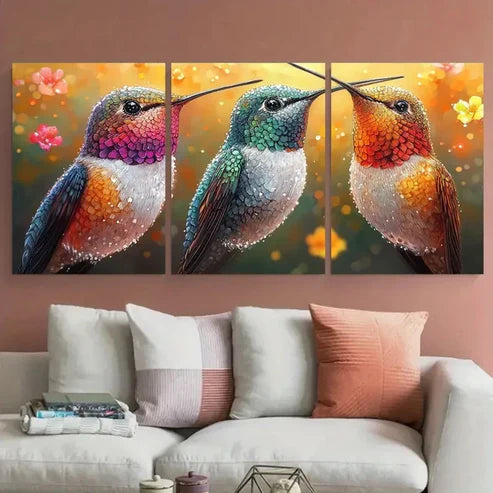 3pcs Vibrant Colorful Abstract Hummingbird Nature Wall Art Set Canvas Unframed - High Quality Print 100% Australian Made Wall Canvas