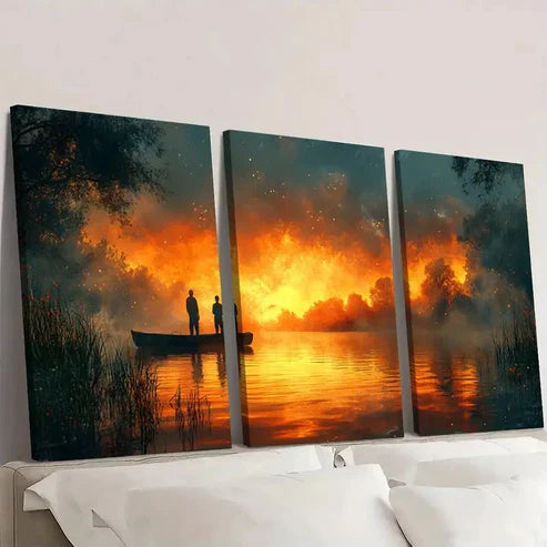 3pcs Dockside Silhouette Sunset & Water D Wall Art Set Canvas Unframed - High Quality Print 100% Australian Made Wall Canvas - Bella Home Decor