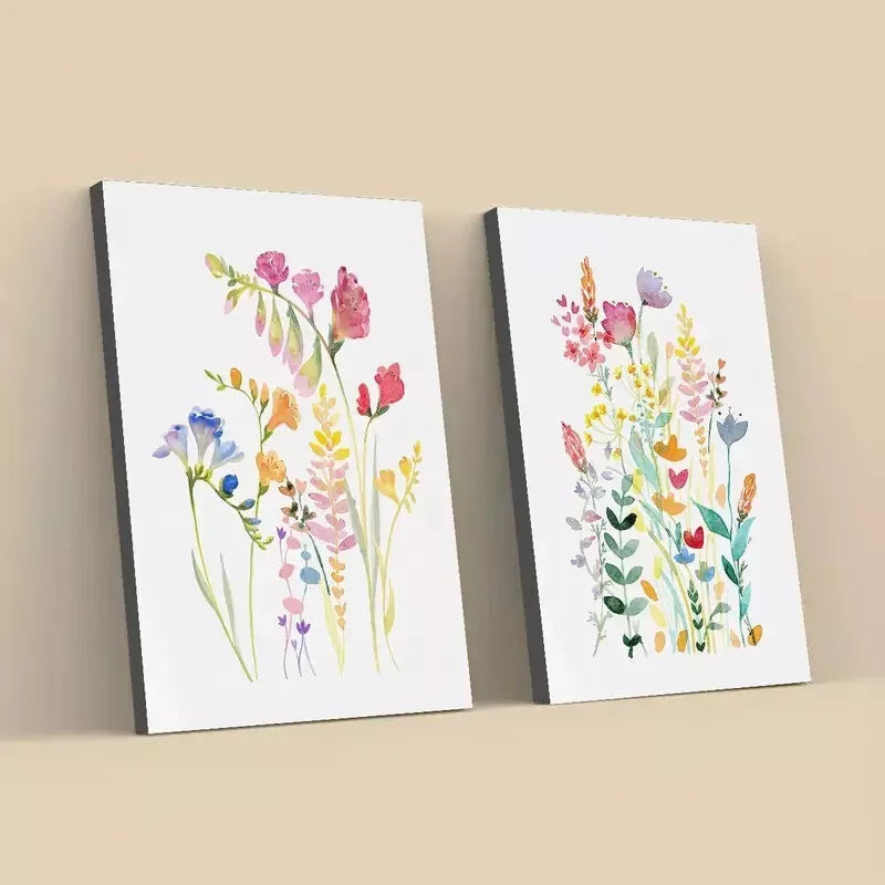 2pcs Colorful Floral Watercolor Design Framed 50x75cm - High Quality Print 100% Australian Made Wall Canvas Ready to Hang - Bella Home Decor