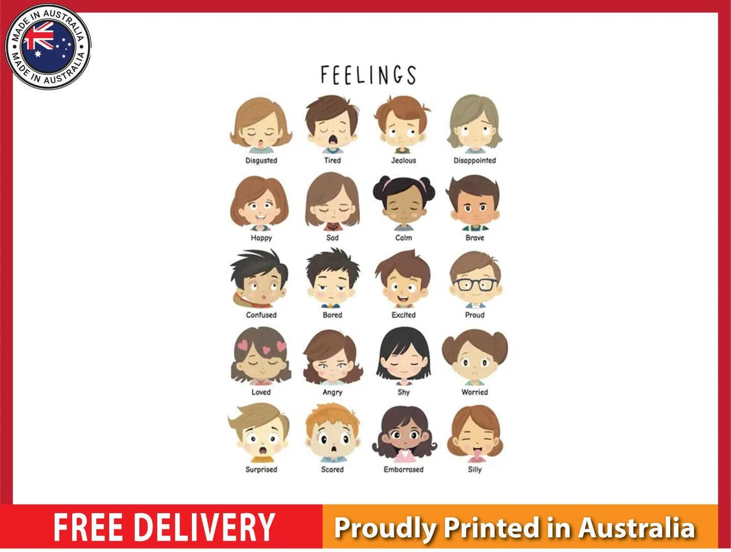NEW (LAMINATED) Feelings Chart (61X91CM) Educational CHART PICTURE PRINT