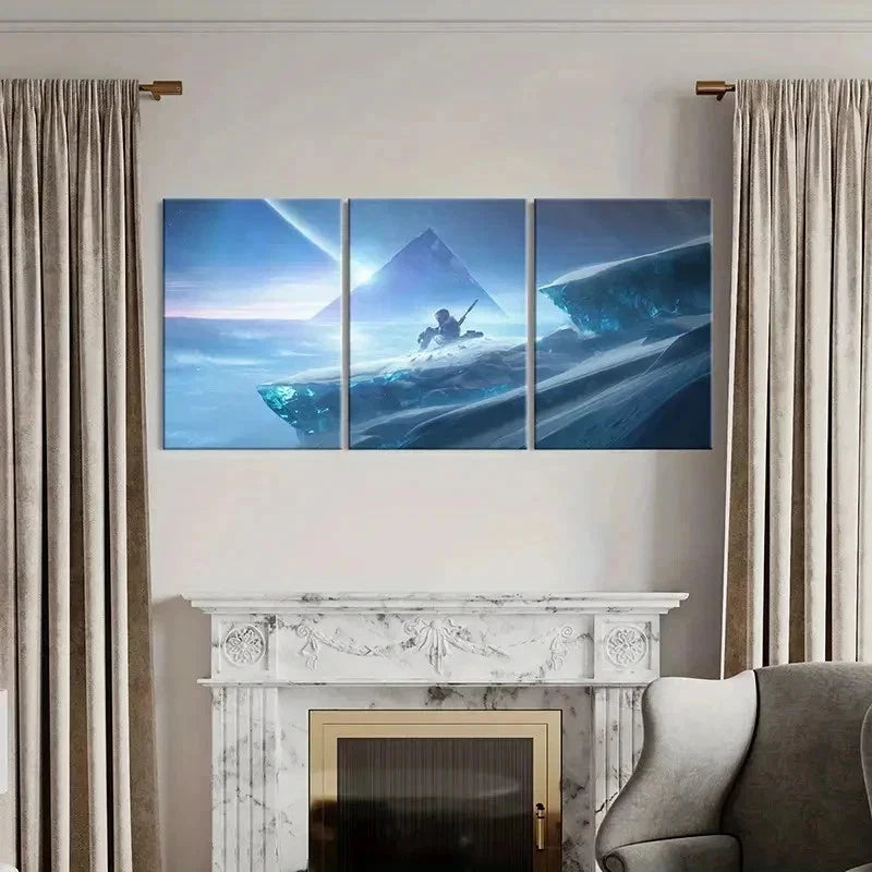 3pcs Sci-Fi Art with Pyramids and Swords Wall Art Set Canvas Framed 50x70cm - High Quality Print 100% Australian Made Wall Canvas Ready to Hang