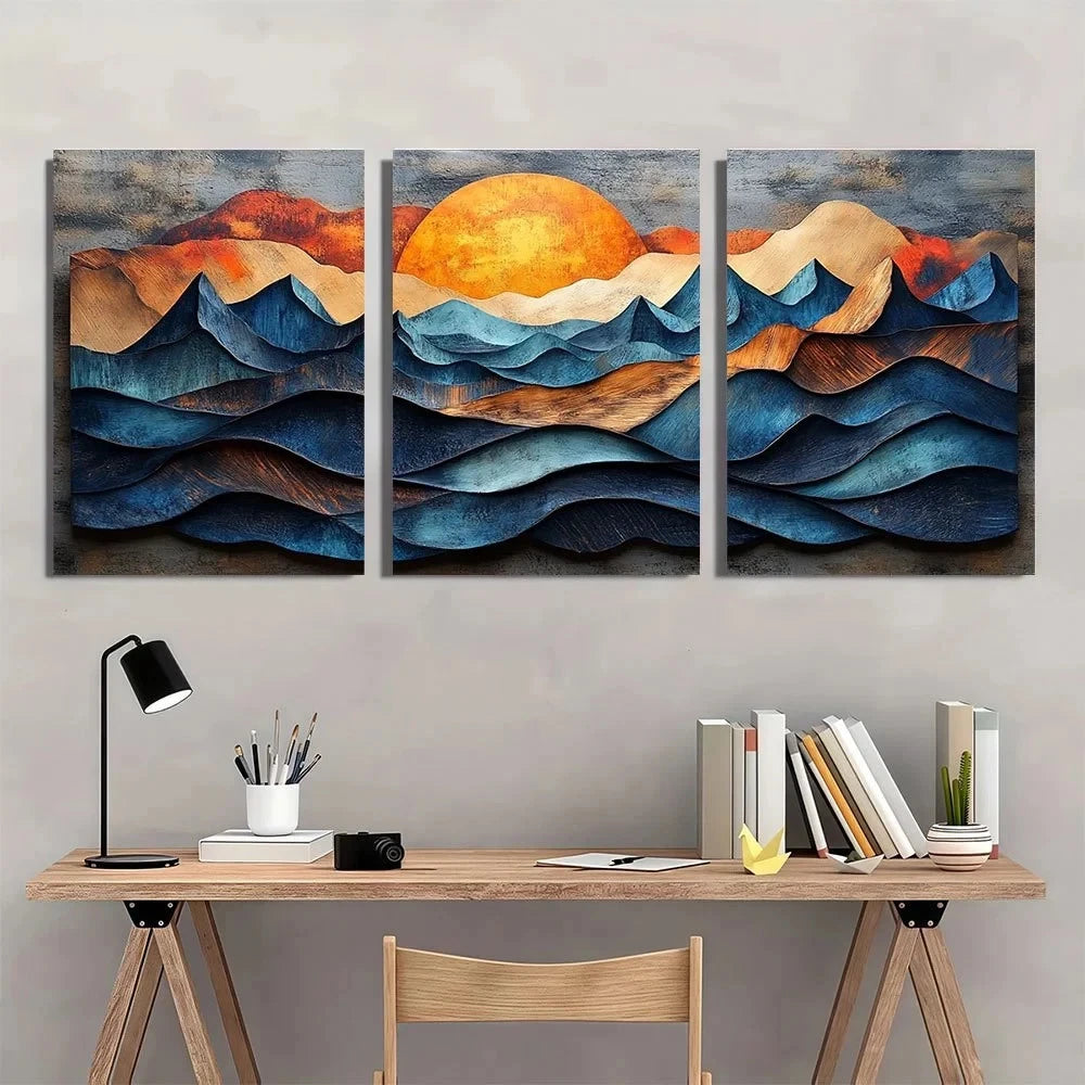 3pcs Modern Abstract Mountain Earth Tone Wall Art Set Canvas Framed 60x90cm - High Quality Print 100% Australian Made Wall Canvas Ready to Hang
