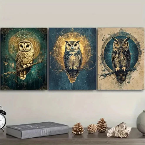 3pcs Classic Modern Owl Wall Art Set Canvas Unframed - High Quality Print 100% Australian Made Wall Canvas - Bella Home Decor