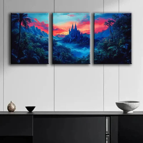 3pcs Castle at Dusk Scenery Dark Perfect Wall Art Canvas Unframed - High Quality Print 100% Australian Made Wall Canvas - Bella Home Decor