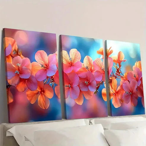 3pcs Floral Design in Pink, Orange & Purple Wall Art Canvas Unframed - High Quality Print 100% Australian Made Wall Canvas - Bella Home Decor