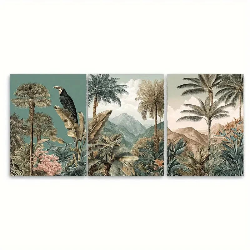 3pcs Monterrey Travel Nature Illustration Wall Art Set Canvas Framed 40x60cm - High Quality Print 100% Australian Made Wall Canvas Ready to Hang