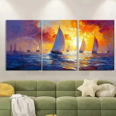 3pcs Abstract Sailboats California Seascape Wall Art Set Canvas Framed 60x90cm - High Quality Print 100% Australian Made Wall Canvas Ready to Hang - Bella Home Decor
