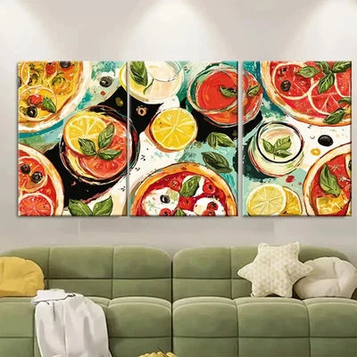 3pcs Italian Dinner Menu Food Drink Design Wall Art Set Canvas Framed 50x70cm - High Quality Print 100% Australian Made Wall Canvas Ready to Hang