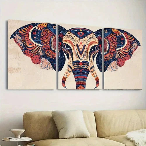 3pcs Vibrant Elephant Wall Art Set Canvas Framed 40x60cm - High Quality Print 100% Australian Made Wall Canvas Ready to Hang