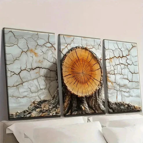 3pcs Tree Rings Abstract White Wall Art Set Canvas Unframed - High Quality Print 100% Australian Made Wall Canvas - Bella Home Decor