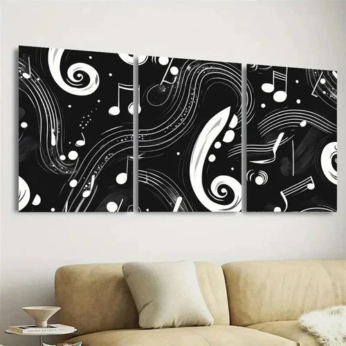 3pcs Black & White Musical Melody Wall Art Set Canvas Framed 60x90cm - High Quality Print 100% Australian Made Wall Canvas Ready to Hang - Bella Home Decor