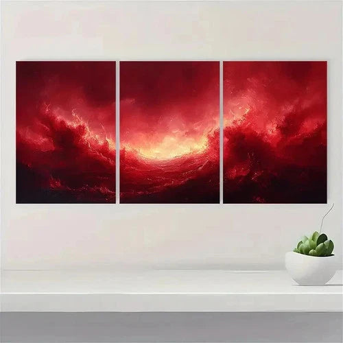 3pcs Red Abstract Print Red Abstract BO Wall Art Set Canvas Framed 40x60cm - High Quality Print 100% Australian Made Wall Canvas Ready to Hang