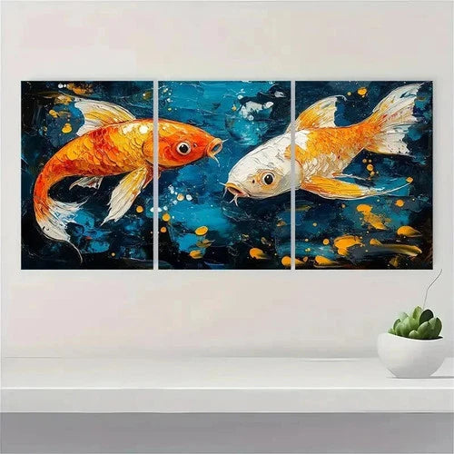3pcs Original Fishes Oil Painting RT Wall Art Set Canvas Framed 50x70cm - High Quality Print 100% Australian Made Wall Canvas Ready to Hang