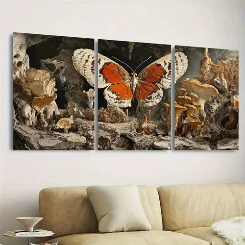 3pcs Bohemian Butterfly & Mushroom Wall Art Set Canvas Framed 40x60cm - High Quality Print 100% Australian Made Wall Canvas Ready to Hang - Bella Home Decor
