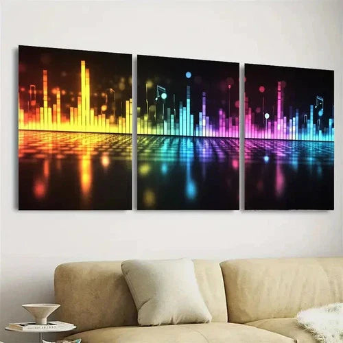3pcs Vibrant Music Equalizer Wall Art Set Canvas Unframed - High Quality Print 100% Australian Made Wall Canvas - Bella Home Decor