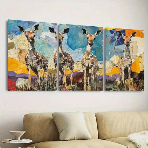 3pcs Vibrant Kanga Wall Art Set Canvas Framed 50x70cm - High Quality Print 100% Australian Made Wall Canvas Ready to Hang