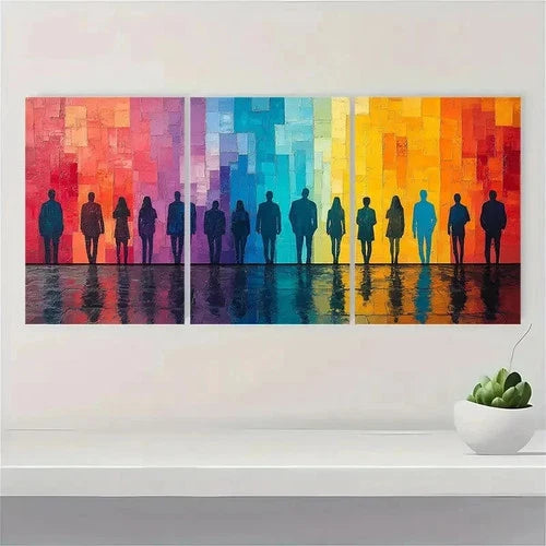 3pcs People Silhouettes print EI Wall Art Set Canvas Framed 50x70cm - High Quality Print 100% Australian Made Wall Canvas Ready to Hang