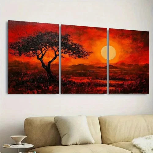 3pcs African Sunset Wall Art Set Canvas Framed 50x70cm - High Quality Print 100% Australian Made Wall Canvas Ready to Hang - Bella Home Decor