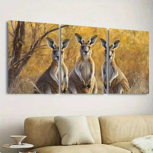 3pcs Kangaroos Wall Art Set Canvas Framed 60x90cm - High Quality Print 100% Australian Made Wall Canvas Ready to Hang
