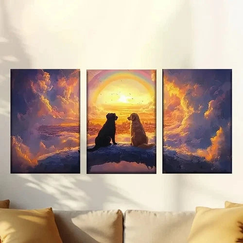 3pcs Two Dogs Sitting on Rock Wall Art Set Canvas Framed 40x60cm - High Quality Print 100% Australian Made Wall Canvas Ready to Hang