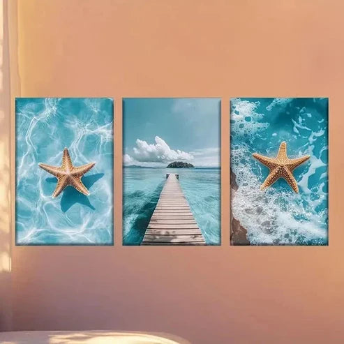 3pcs Starfish and Seaside Scenery Wall Art Canvas Unframed – High Quality Print 100% Australian Made Wall Canvas