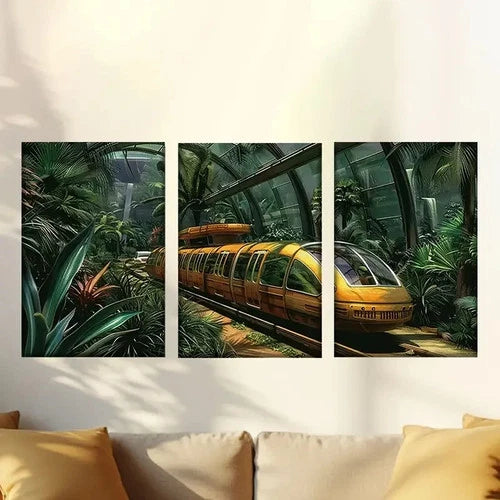 3pcs Tramway in Greenhouse Wall Art Set Canvas Framed 40x60cm - High Quality Print 100% Australian Made Wall Canvas Ready to Hang