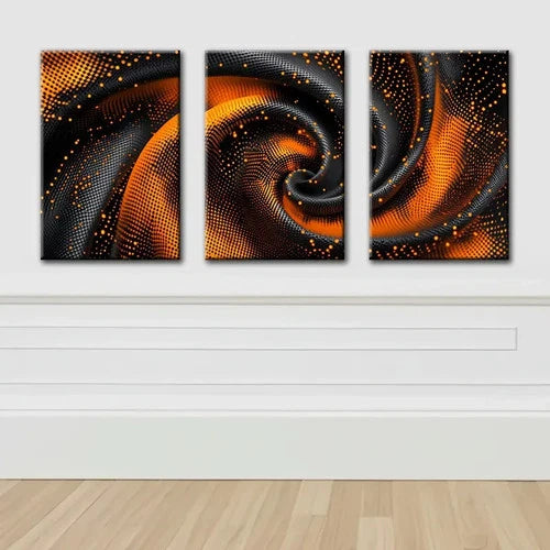 3pcs Orange And Black Spiral Abstract Wall Art Set Canvas Framed 60x90cm - High Quality Print 100% Australian Made Wall Canvas Ready to Hang