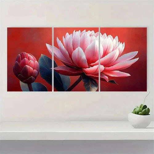 3pcs Print Pink Art Protea Plant VJ Wall Art Set Canvas Framed 40x60cm - High Quality Print 100% Australian Made Wall Canvas Ready to Hang - Bella Home Decor