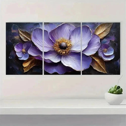 3pcs Flower Painting Print Purple Flower FP Wall Art Set Canvas Framed 50x70cm - High Quality Print 100% Australian Made Wall Canvas Ready to Hang - Bella Home Decor