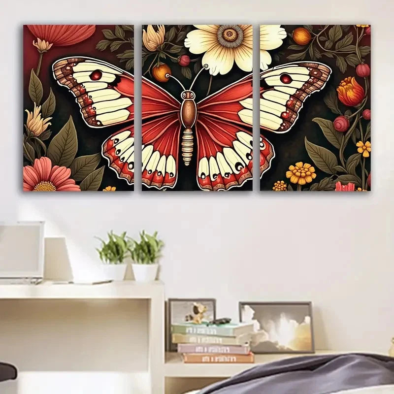 3pcs Vibrant Butterfly & Floral Wall Art Set Canvas Framed 50x70cm - High Quality Print 100% Australian Made Wall Canvas Ready to Hang