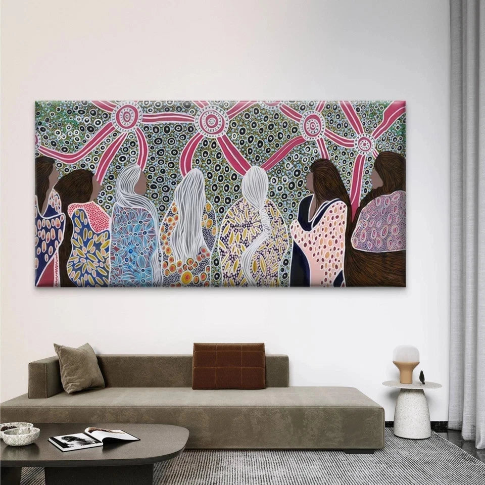 Aboriginal Women Dot Painting Wall Art Canvas Office Home Room Framed 120x60cm