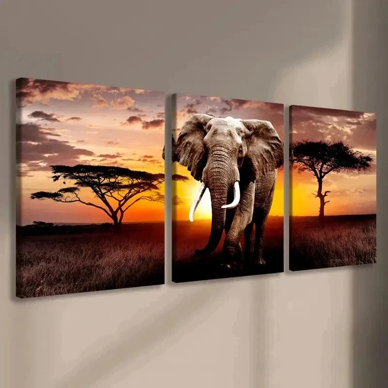 3pcsVivid African sunset scenes Wall Art Set Canvas Framed 60x90cm - High Quality Print 100% Australian Made Wall Canvas Ready to Hang - Bella Home Decor