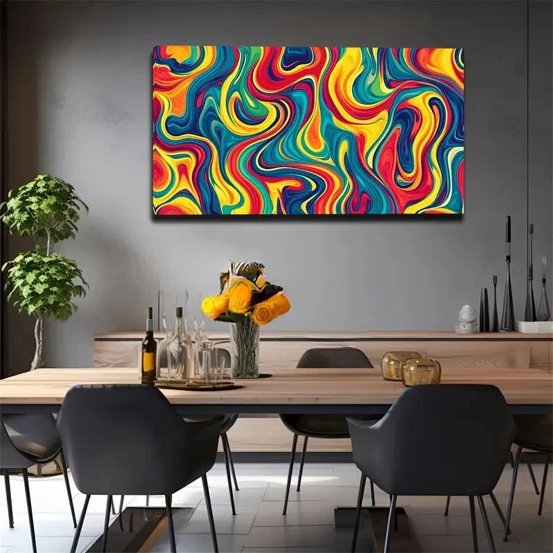 Vibrant Dynamic Color Swirls Wall Art Canvas Office Home Room Framed 120x60cm