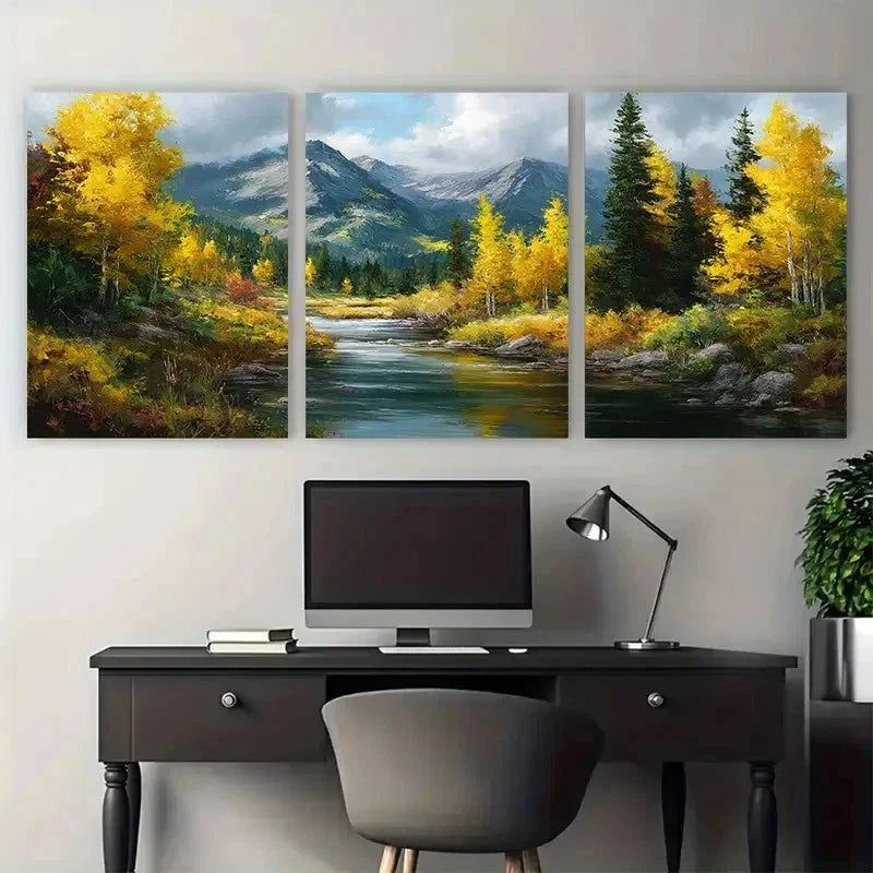 3pcs Autumn Valley Landscape Warm Perfect Wall Art Set Canvas Framed 50x70cm - High Quality Print 100% Australian Made Wall Canvas Ready to Hang - Bella Home Decor