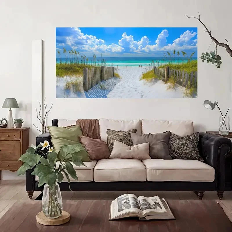Beach Side Blue Sky Wall Art Canvas Office Home Room Framed 120x60cm