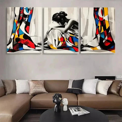 3pcs Female Figure Abstract Woman Color Perfect Wall Art Canvas Unframed - High Quality Print 100% Australian Made Wall Canvas