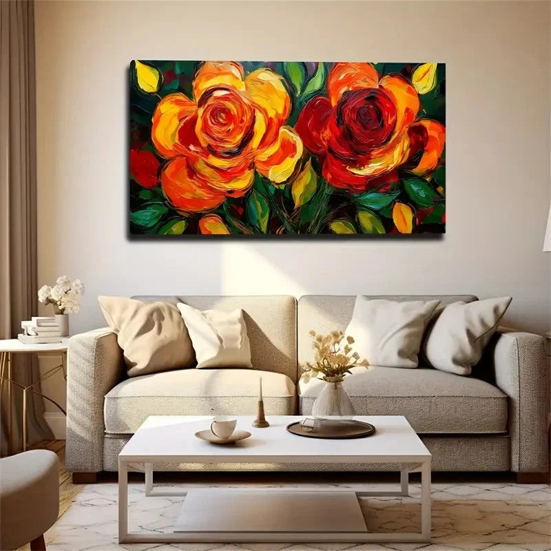 Vibrant Red Floral Wall Art Canvas Office Home Room Framed 120x60cm