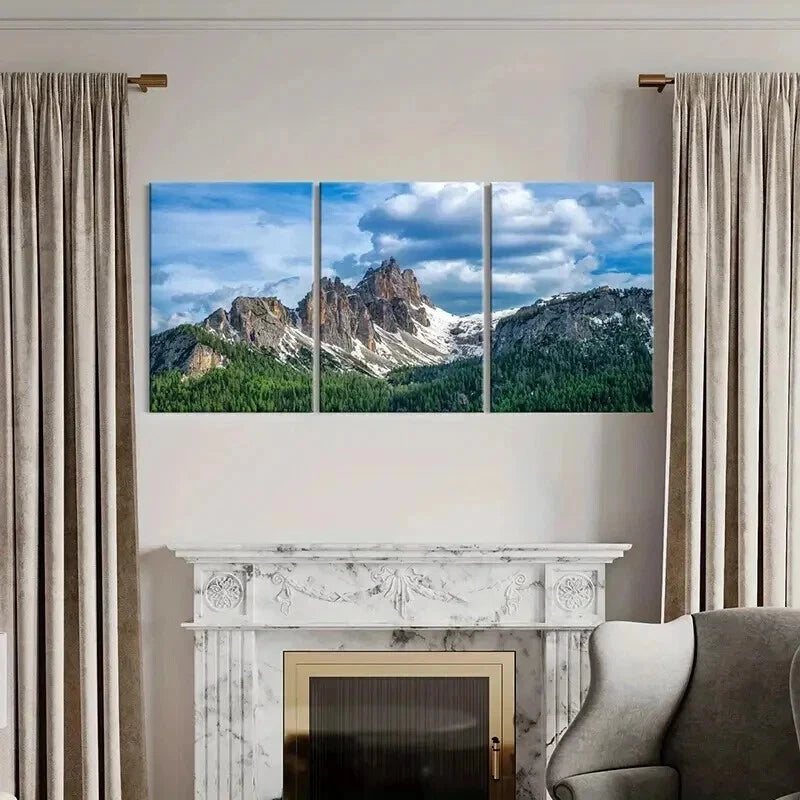 3pcs Snow Mountain Blue Sky & White Clouds Wall Art Set Canvas Framed 40x60cm - High Quality Print 100% Australian Made Wall Canvas Ready to Hang - Bella Home Decor