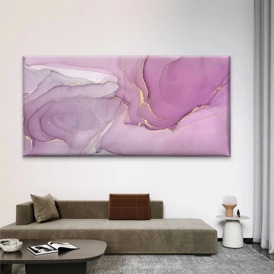 Lavender Golden Marble Wall Art Canvas Office Home Room Framed 120x60cm