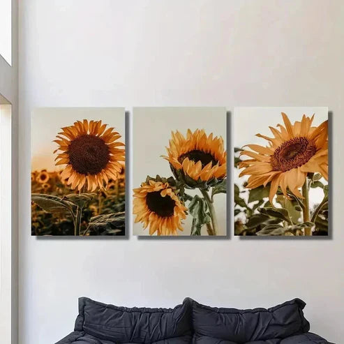 3pcs Nordic Sunflower Blooms in the Field Wall Art Canvas Unframed - High Quality Print 100% Australian Made Wall Canvas