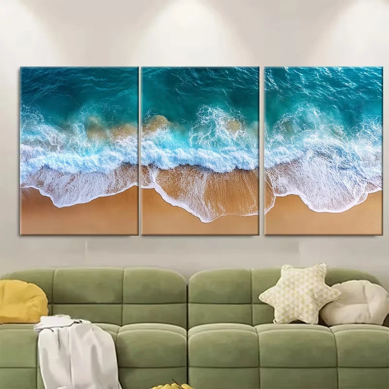 3pcs Golden Sandy Beach Aerial Photography Metal Print Ready to Hang Art