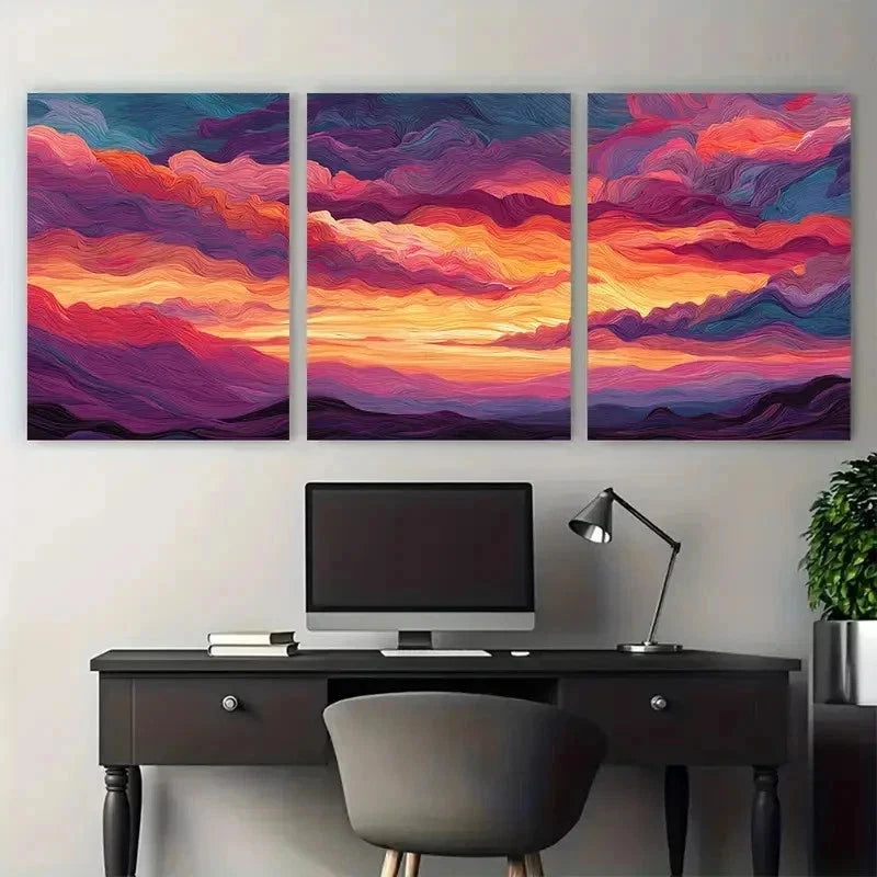 3pcs Seamless Abstract Colorful Sunset Perfect Wall Art Set Canvas Framed 50x70cm - High Quality Print 100% Australian Made Wall Canvas Ready to Hang